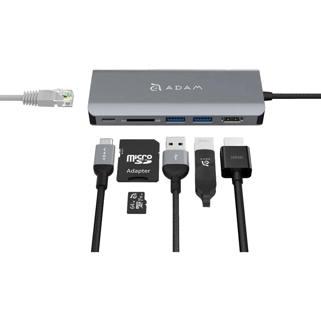Adam Elements CASA Hub A01 6-en-1 USB-C Hub Ethernet/HDMI/2 USB-A/SD Lector de Tarjeta - Gris Espacial