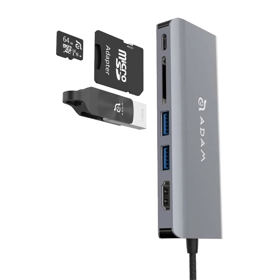 Adam Elements CASA Hub A01 6-en-1 USB-C Hub Ethernet/HDMI/2 USB-A/SD Lector de Tarjeta - Gris Espacial