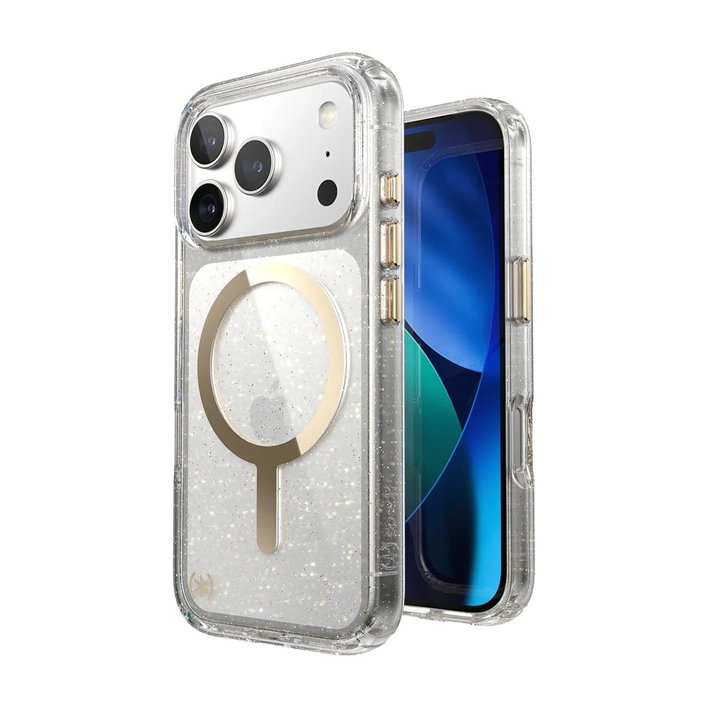 Speck Presidio Lux con MagSafe para iPhone 17 Pro - Glitter/Oro Metalico