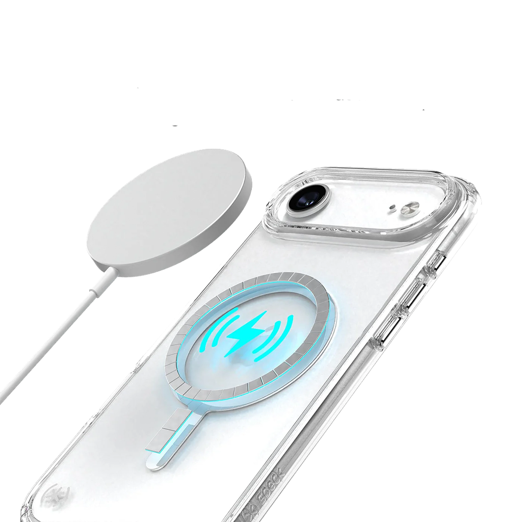 Speck Presidio Perfect Transparente con MagSafe para iPhone 17 - Transparente/Transparente/Plata