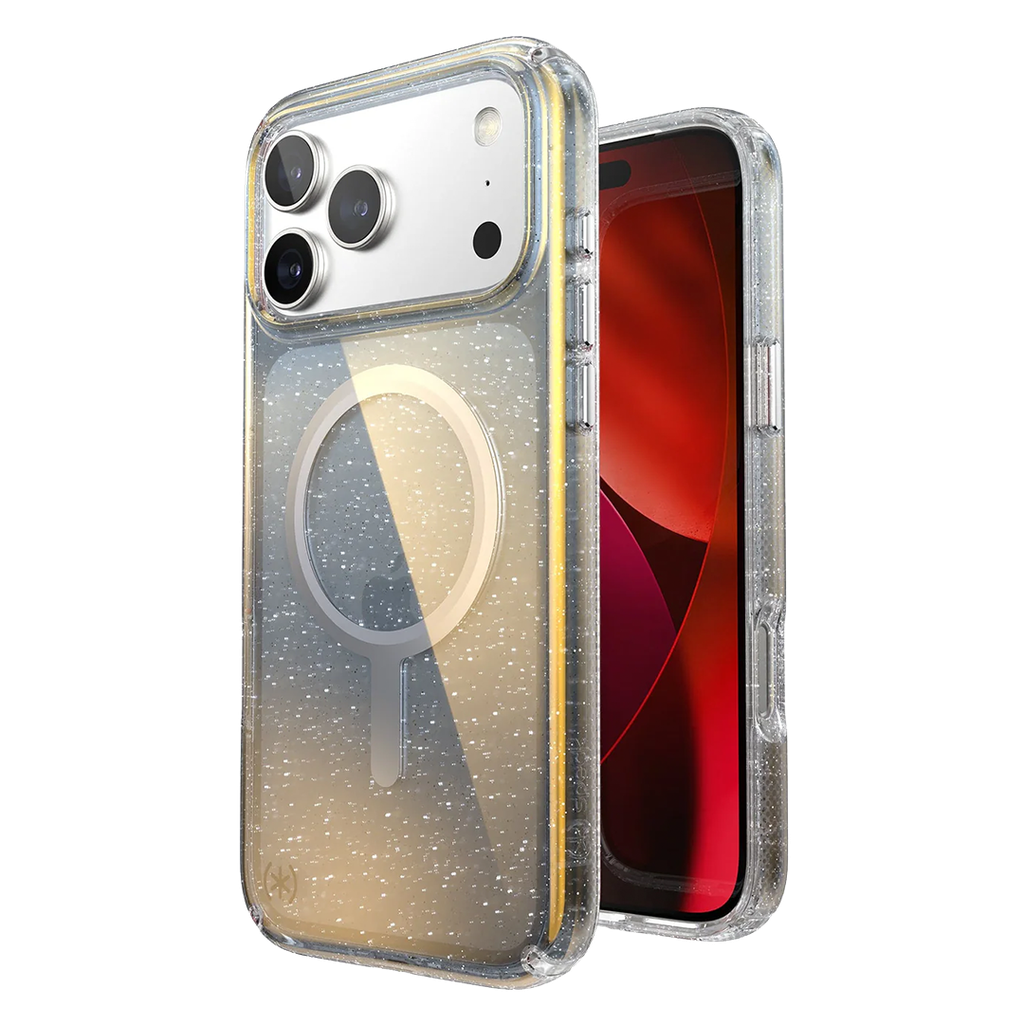 Speck Presidio Lux con MagSafe para iPhone 17 Pro Max - Hyper Glitter Espejado/Plata Metalico