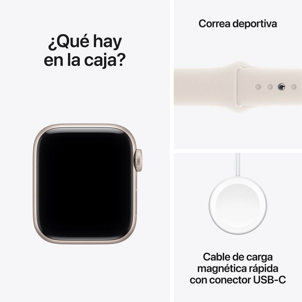 Apple Watch SE 3 GPS 44mm - Caja de Aluminio Blanco Estrella - Banda Deportiva Blanco Estrella