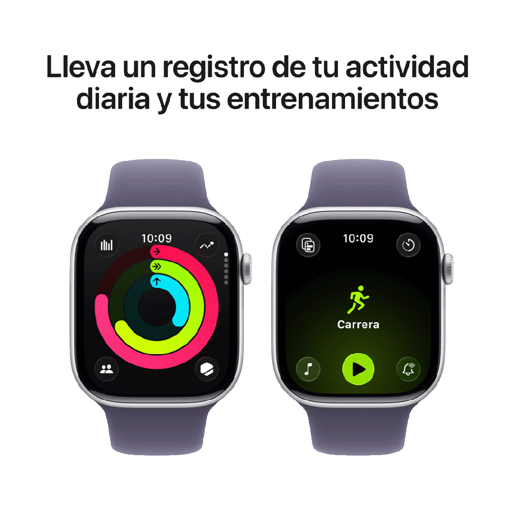 Apple Watch Series 11 (GPS) 46 mm - Caja de Aluminio Plata - Banda Deportiva Morado Niebla - M/L