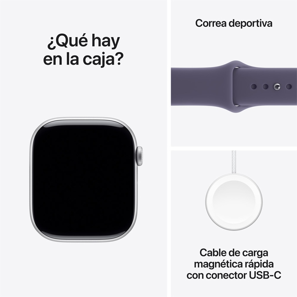 Apple Watch Series 11 (GPS) 46 mm - Caja de Aluminio Plata - Banda Deportiva Morado Niebla - M/L