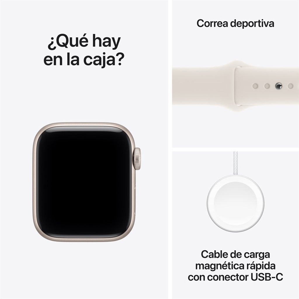 Apple Watch SE 3 (GPS) 44mm - Caja de Aluminio Blanco Estelar - Banda Deportiva Blanco Estelar S/M