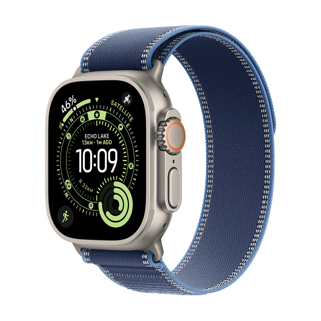 Apple Watch Trail Loop de 49mm- Azul/Azul Vibrante - M/L - Caja de Titanio Natural