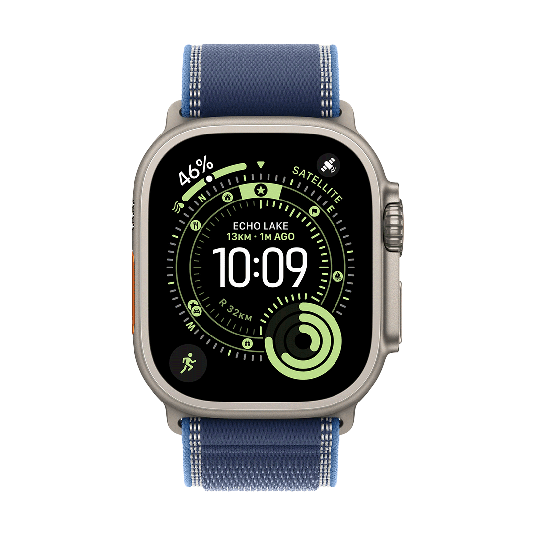 Apple Watch Trail Loop de 49mm- Azul/Azul Vibrante - M/L - Caja de Titanio Natural