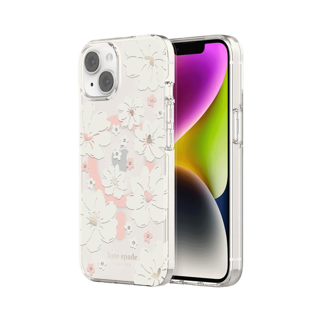 Kate Spade Funda iPhone 14 con MagSafe - Flores Blancas/Rosas