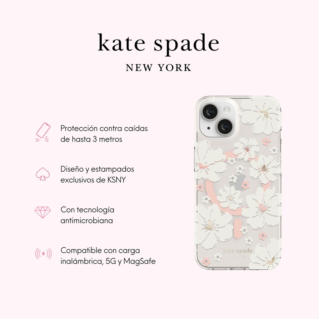 Kate Spade Funda iPhone 14 con MagSafe - Flores Blancas/Rosas