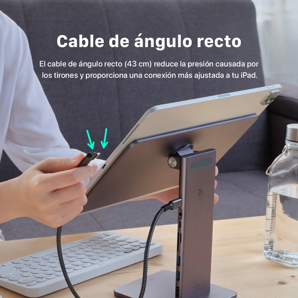 Soporte magnético (adaptador integrado) 8-en-1 Mag M Pro de USB-C a HDMI/USB-A/USB-C/Lector de tarjeta SD/microSD para iPad Pro 12.9" de Adam Elements - Gris espacial