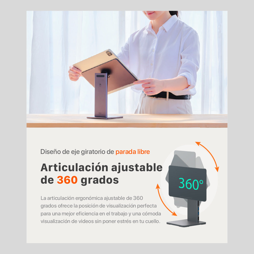 Soporte magnético (adaptador integrado) 8-en-1 Mag M Pro de USB-C a HDMI/USB-A/USB-C/Lector de tarjeta SD/microSD para iPad Pro 12.9" de Adam Elements - Gris espacial