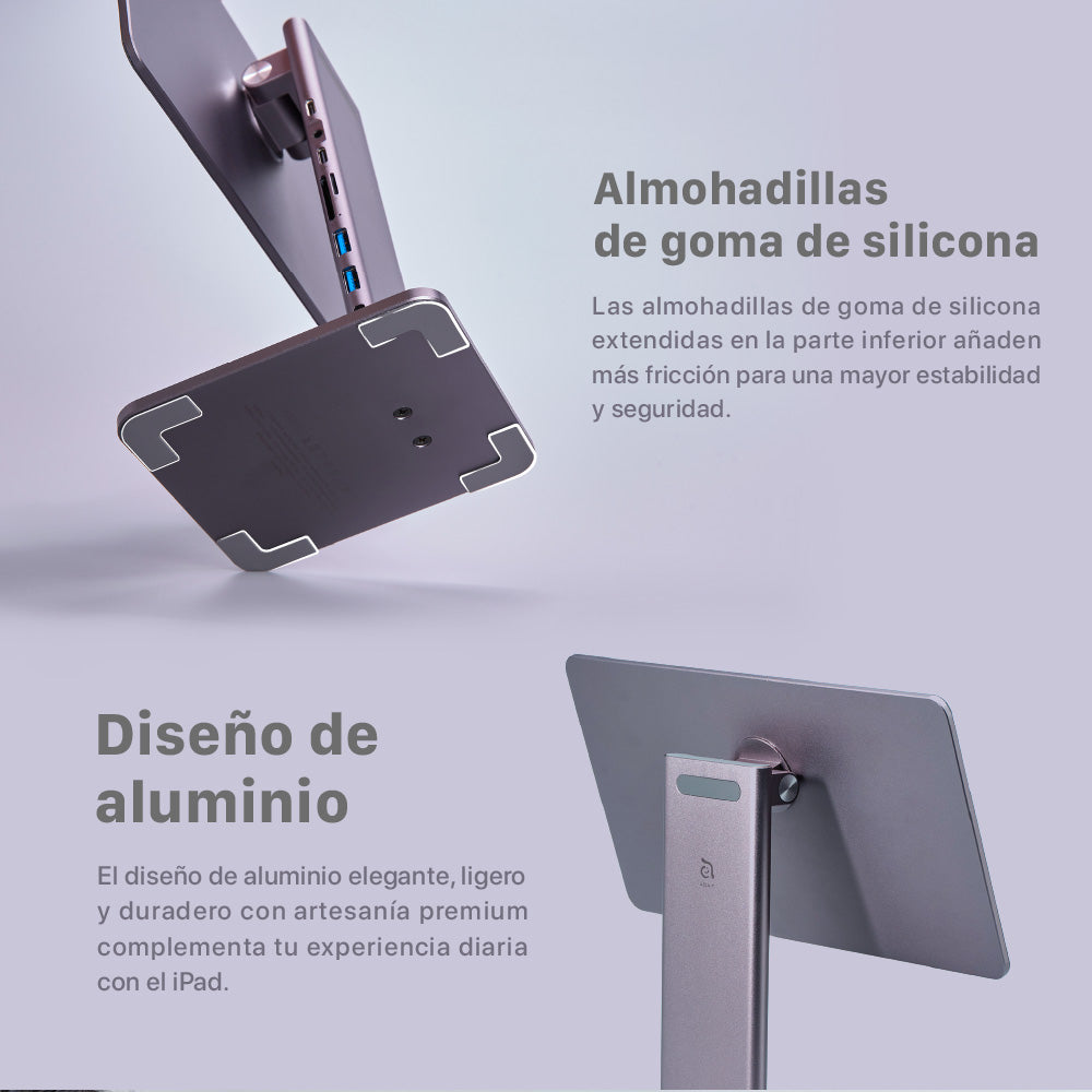 Soporte magnético (adaptador integrado) 8-en-1 Mag M Pro de USB-C a HDMI/USB-A/USB-C/Lector de tarjeta SD/microSD para iPad Pro 12.9" de Adam Elements - Gris espacial