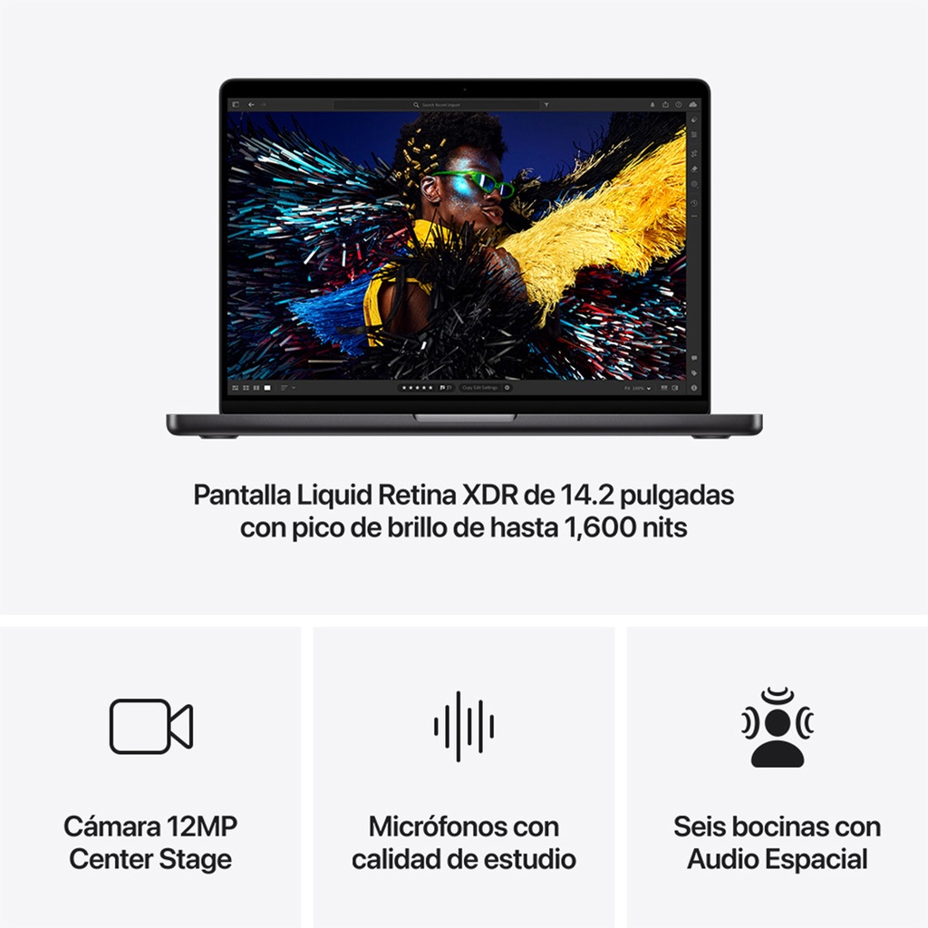 MacBook Pro 14" M4 Pro - 12 CPU, 16 GPU, 24 GB, 512 GB - Negro Espacial