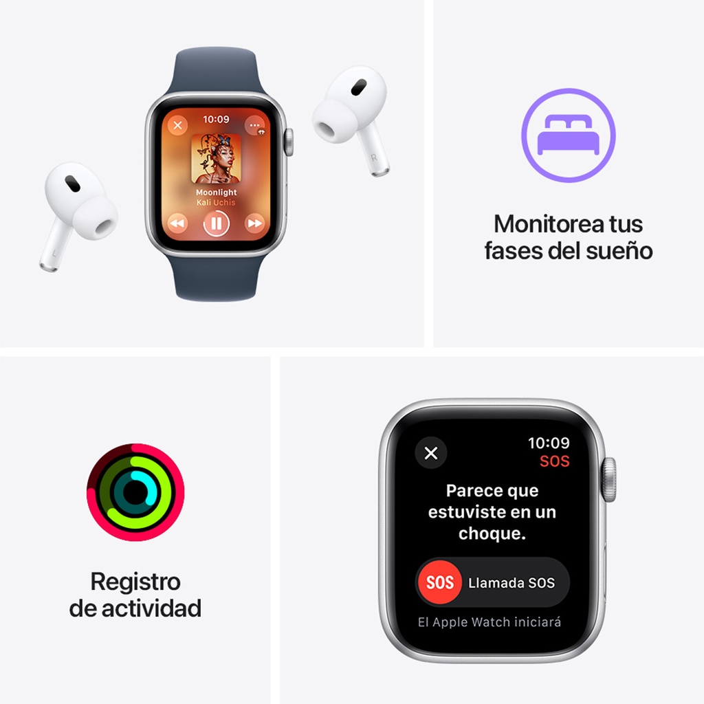 Apple Watch SE GPS 40mm - Caja de Aluminio Plata con Banda Deportiva Azul Denim - M/L
