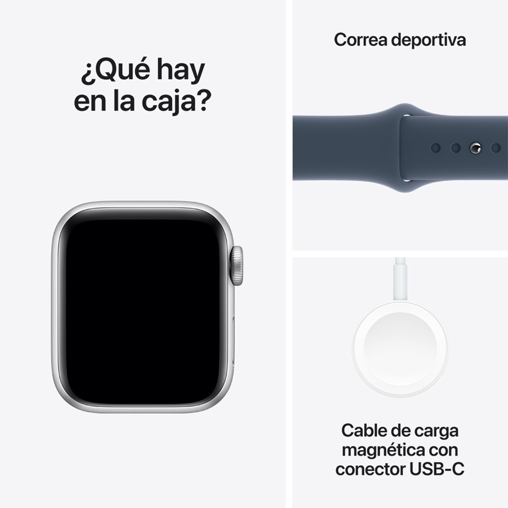 Apple Watch SE GPS 40mm - Caja de Aluminio Plata con Banda Deportiva Azul Denim - M/L