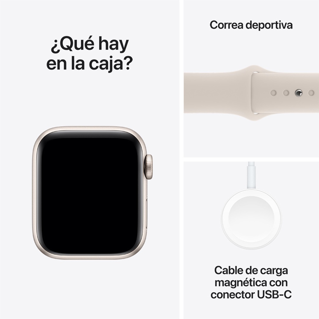 Apple Watch SE GPS 40mm - Caja de Aluminio Blanco Estrella con Banda Deportiva Blanco Estrella - M/L