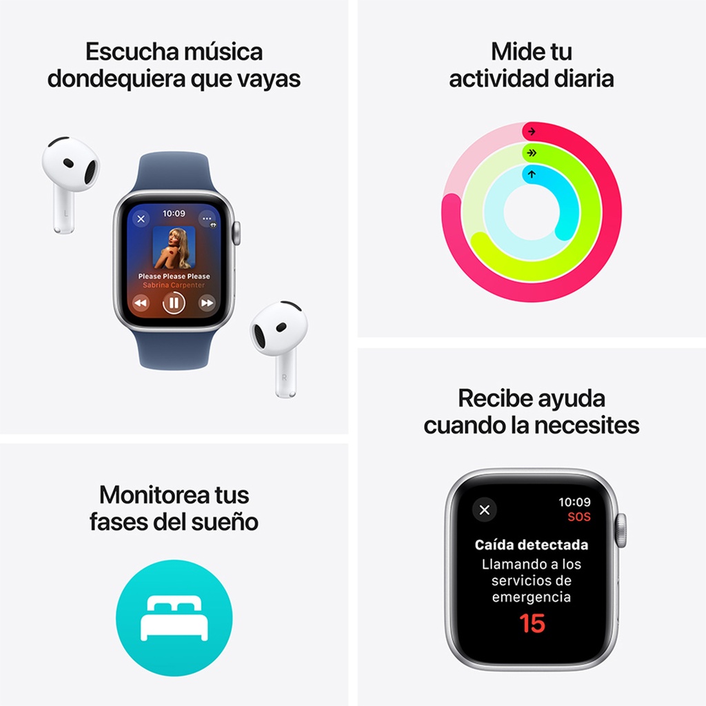 Apple Watch SE GPS 44mm - Caja de Aluminio Blanco Estrella con Banda Deportiva Blanco Estrella - M/L