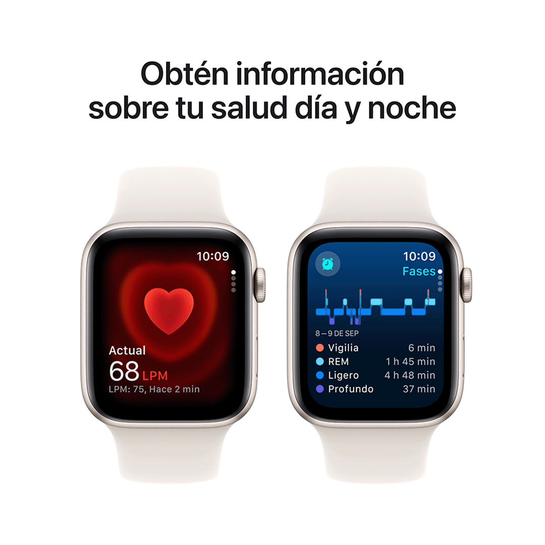 Apple Watch SE GPS 44mm - Caja de Aluminio Blanco Estrella con Banda Deportiva Blanco Estrella - M/L