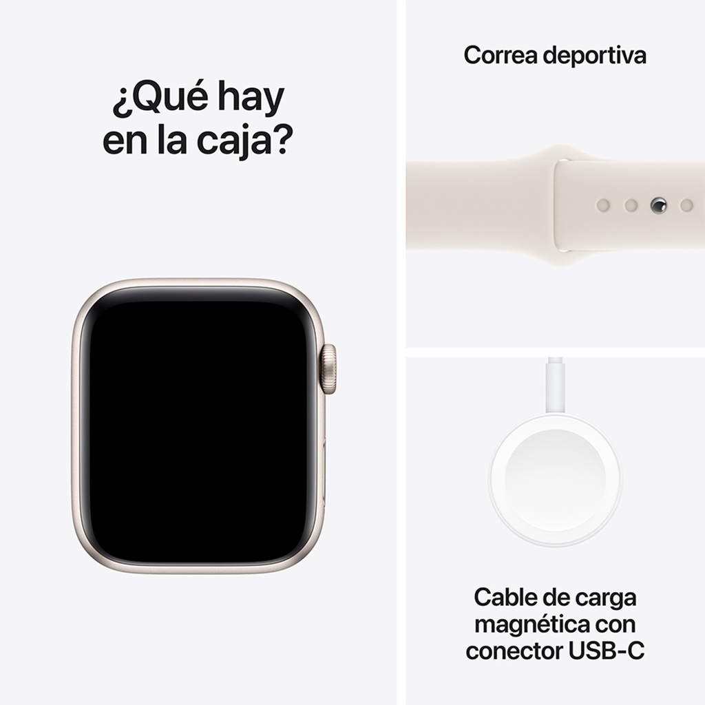 Apple Watch SE GPS 44mm - Caja de Aluminio Blanco Estrella con Banda Deportiva Blanco Estrella - M/L