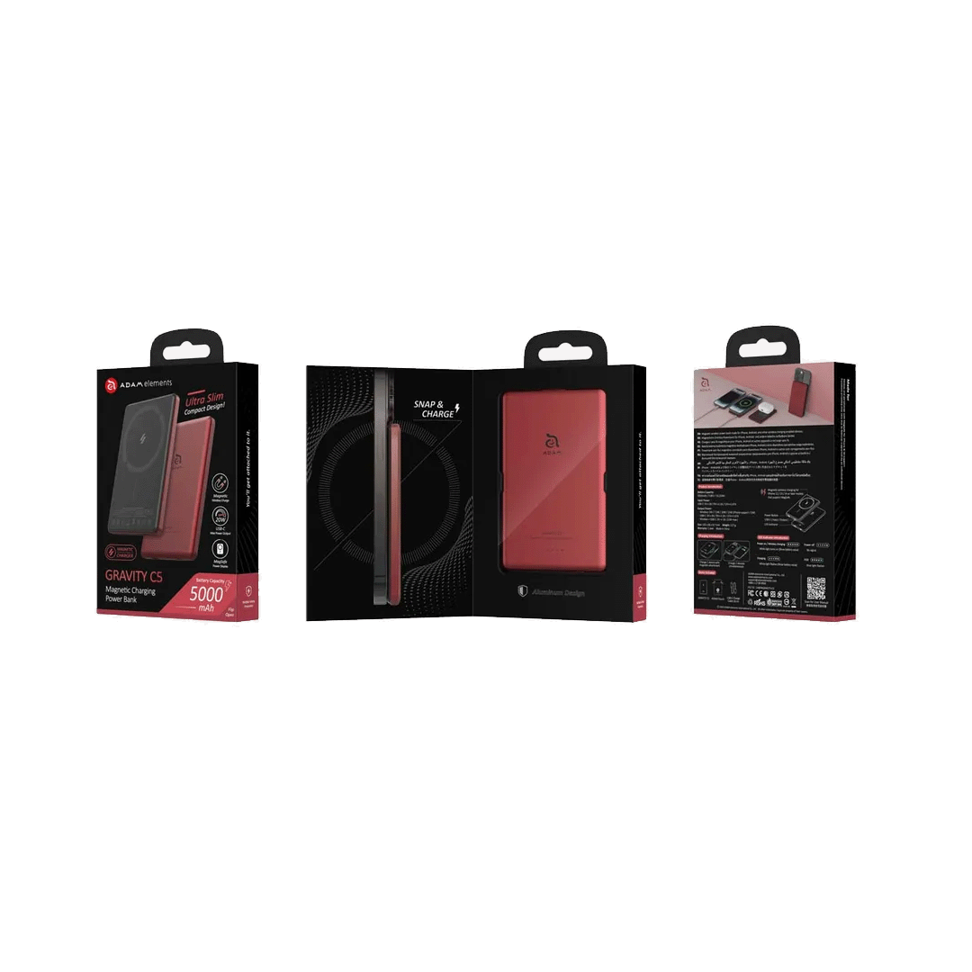 Adam Elements GRAVITY C5 Banco de Carga inalámbrico magnético 5000mAh - Rojo