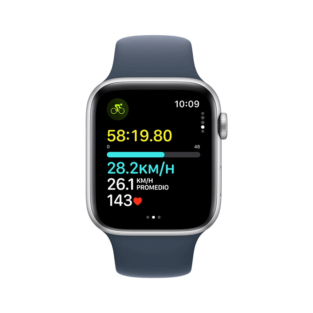 Apple Watch SE GPS 44mm Silver Aluminium Case with Denim Sport Band - M/L