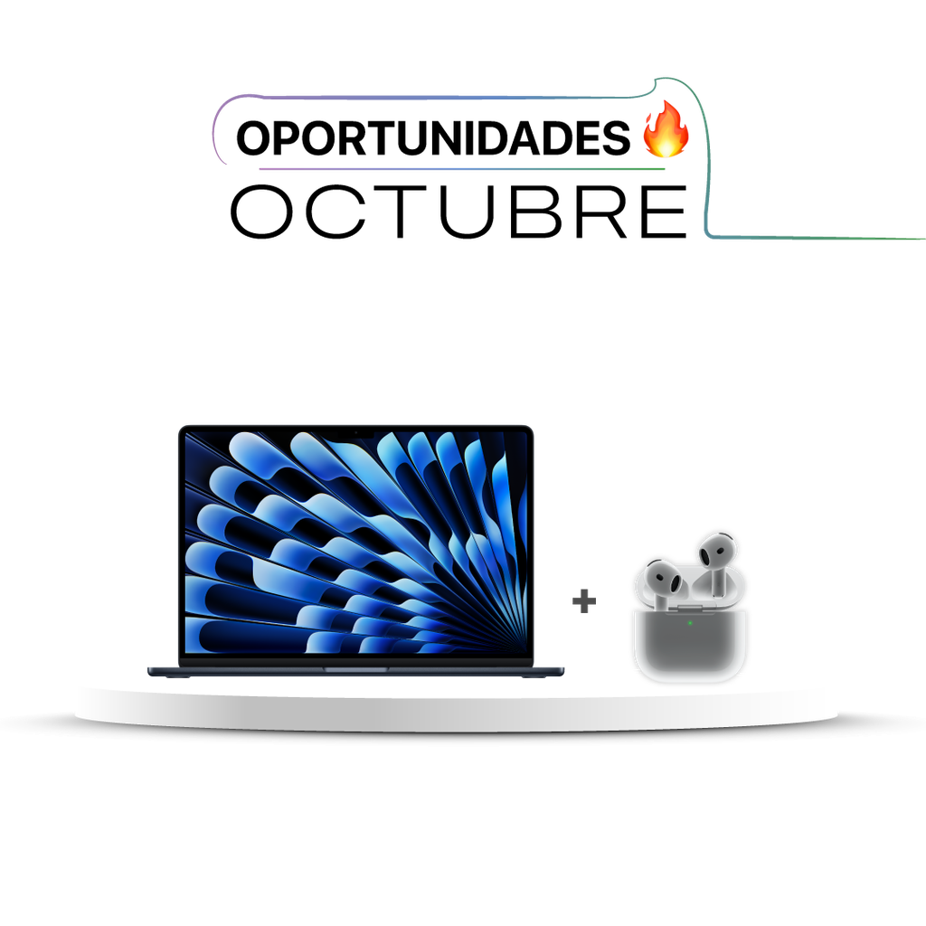 [MW1L3LE/A] MacBook Air 15" M4 - 10 CPU, 10 GPU, 16 GB, 256 GB - Medianoche + Airpods 4 USB-C