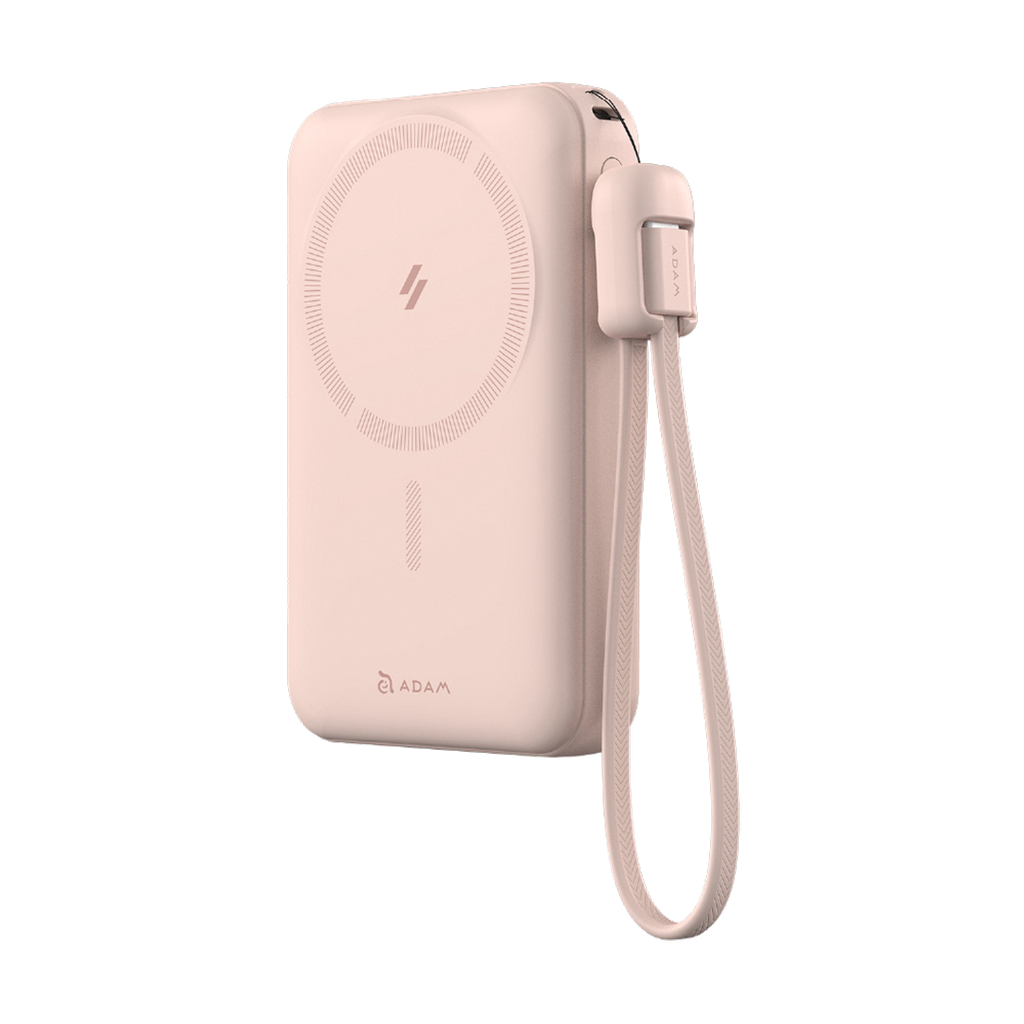 Batería externa magnética inalámbrica 8-en-1 con cable USB-C integrado y soporte plegable VIONTA C2 Pro de 10.000 mAh de Adam Elements - Rosa