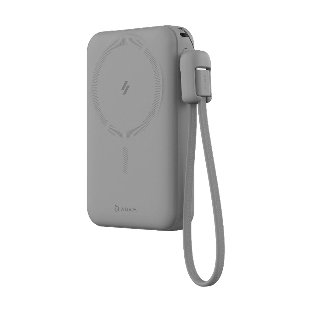 Batería externa magnética inalámbrica 8-en-1 con cable USB-C integrado y soporte plegable VIONTA C2 Pro de 10.000 mAh de Adam Elements - Gris