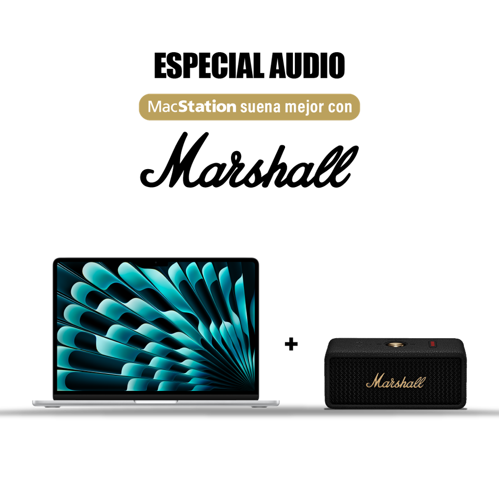 MacBook Air 13" M4 256GB Plata + [1006884] Marshall Emberton III Parlante Bluetooth - Negro y Brasa
