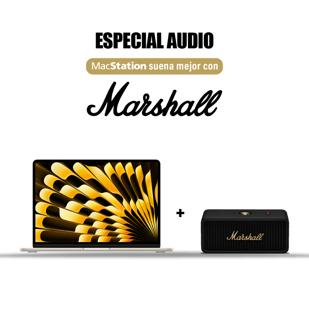 MacBook Air 13" M4 256GB Blanco Estelar + [1006884] Marshall Emberton III Parlante Bluetooth - Negro y Brasa