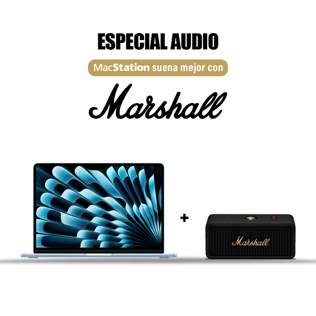 MacBook Air 13" M4 256GB Azul Cielo + [1006884] Marshall Emberton III Parlante Bluetooth - Negro y Brasa