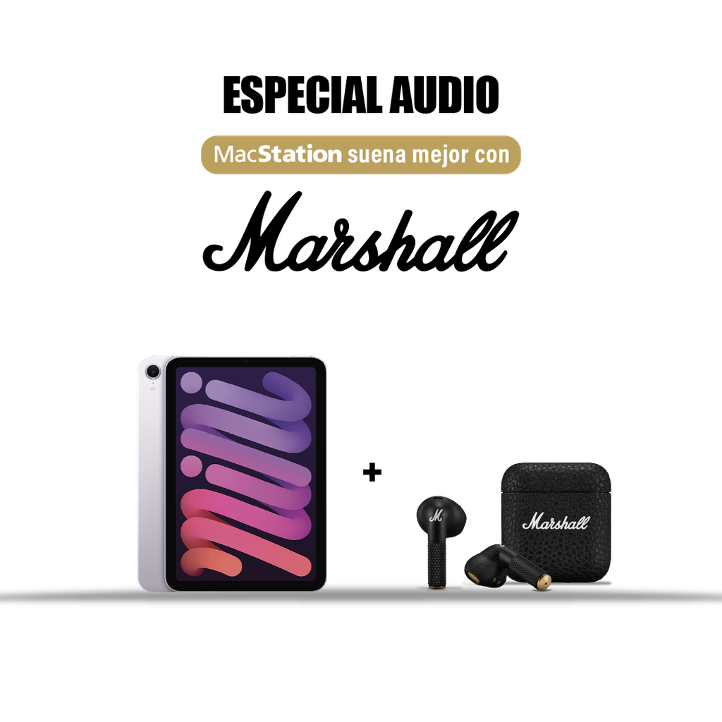 (MXN93LE/A) iPad Mini WiFi 128GB | Púrpura + (1006653) Marshall Minor IV Auriculares inalámbricos  In Ear - Negro