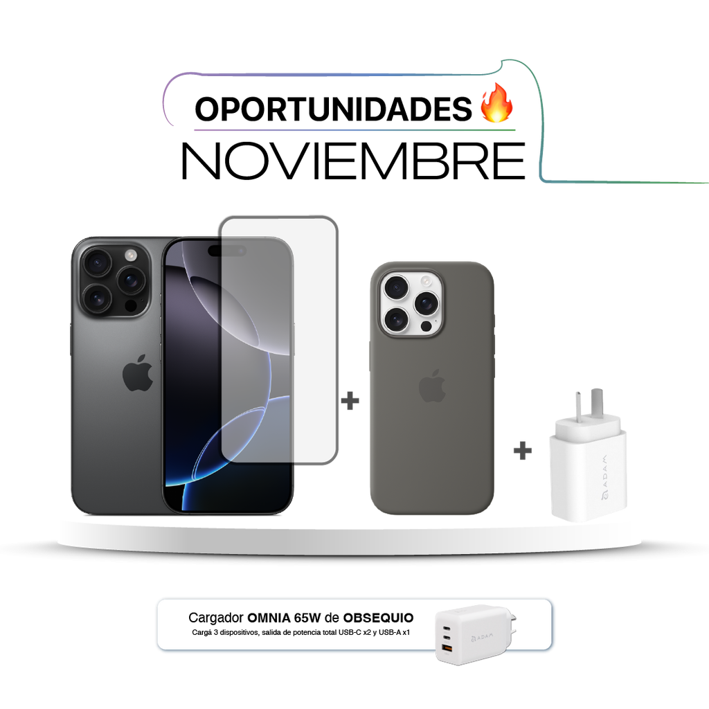 [MYX03BE/A] iPhone 16 Pro Max 512GB con funda, vidrio y cargador Adam 20W + Cargador Adam Elements X65