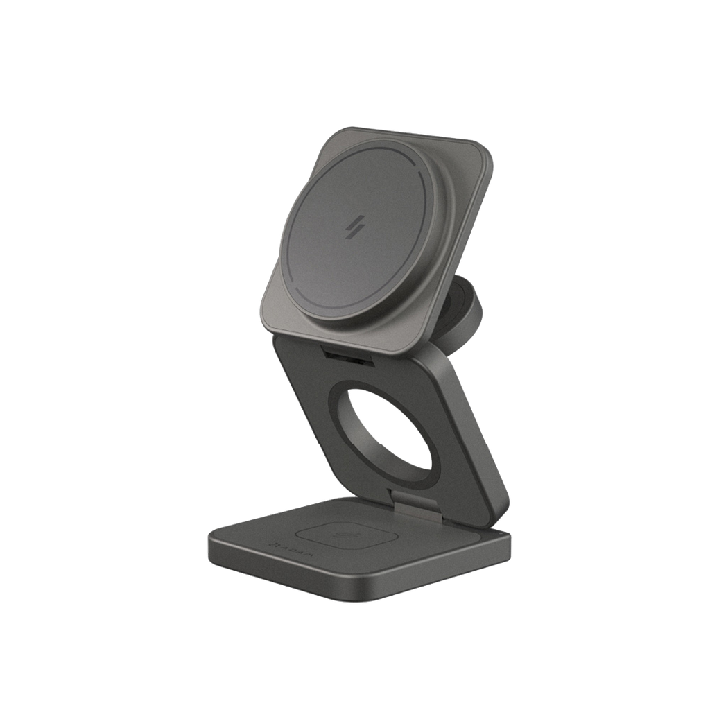 Cargador plegable 3 en 1 Mag 3 Ultra Qi2 25W de Adam Elements - Gris