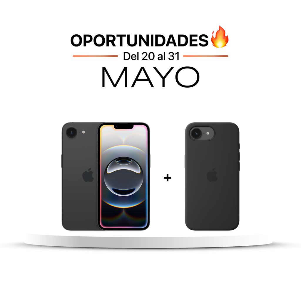 [MD1T4BE/A] iPhone 16e (Negro, 256 GB) + [MD3N4ZM/A] Funda de silicona de Apple para iPhone 16e - Negro