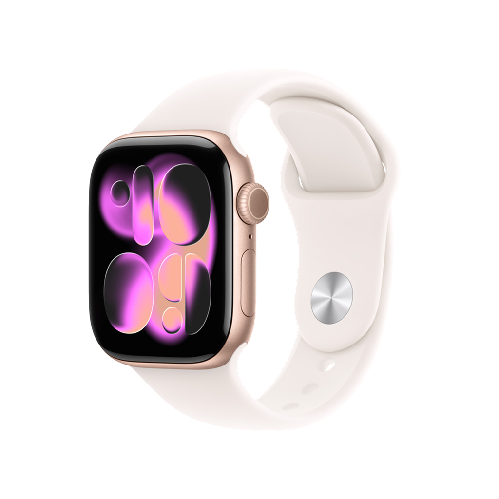 Apple Watch Series 11 (GPS + Cellular) 42 mm - Caja de aluminio oro rosa - Banda deportiva rosado rubor - S/M