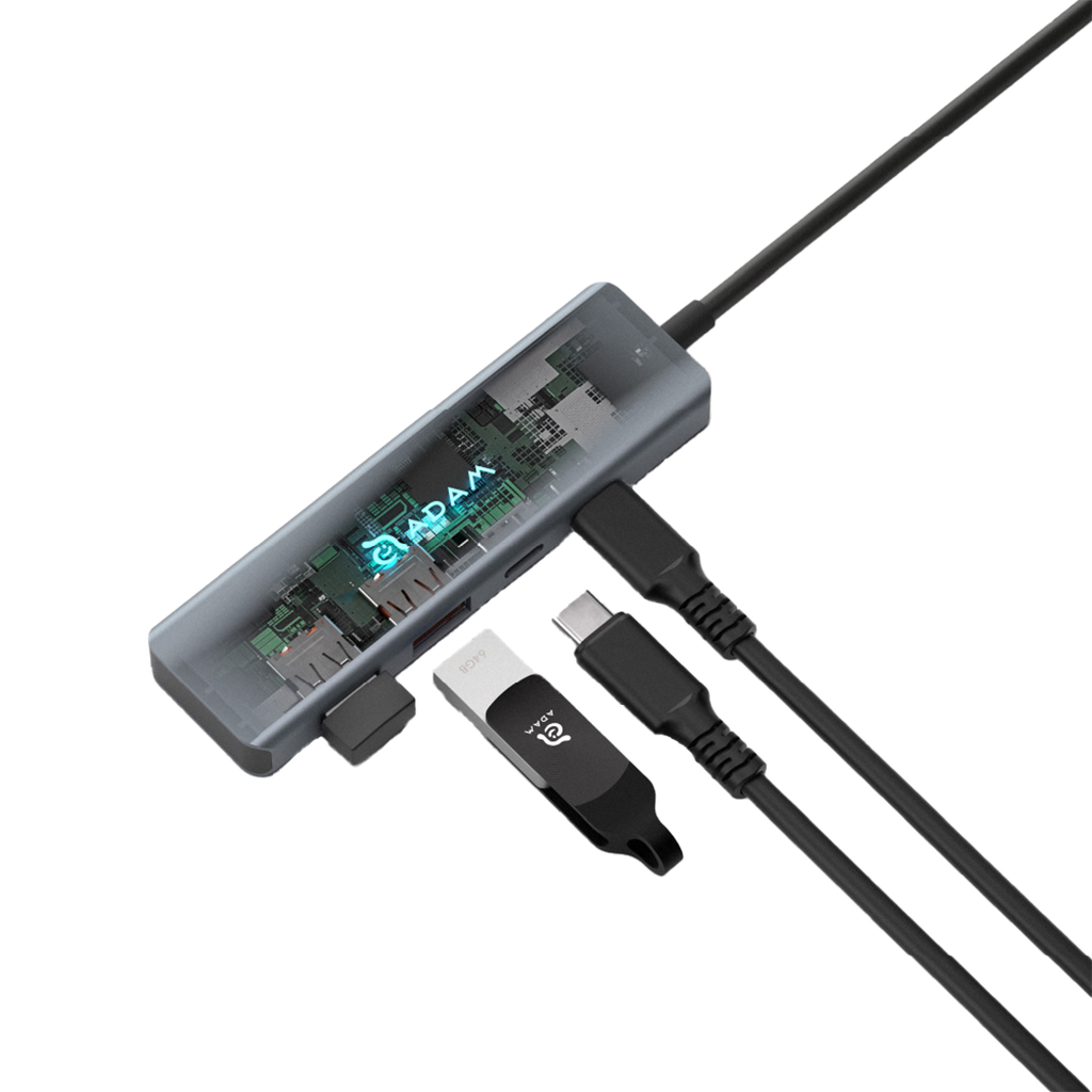 Adaptador 4-en-1 CASA Hub A04 Gen 2 de USB-C a 2 USB/2 USB-C de Adam Elements - Gris