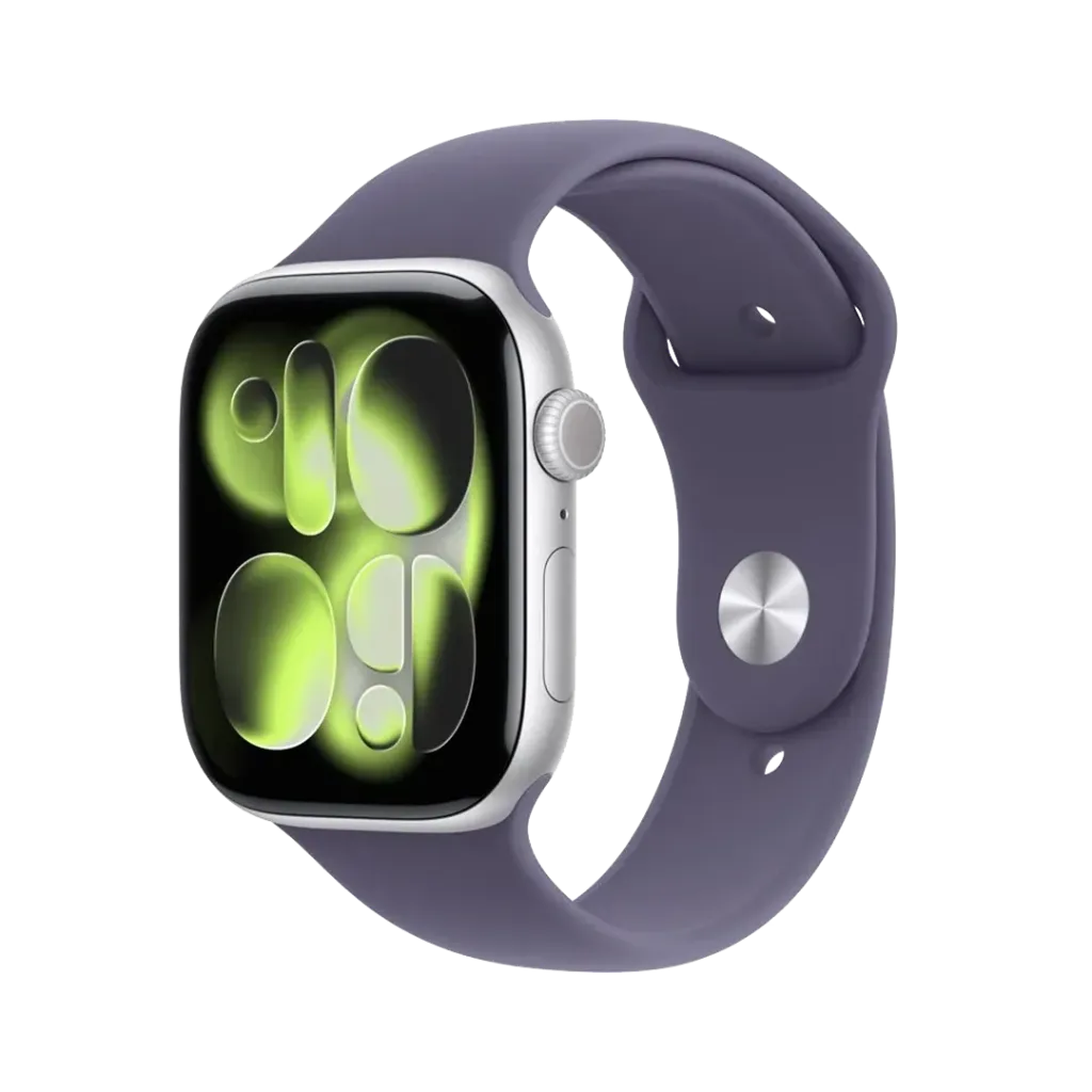Apple Watch Series 11 (GPS) 46 mm - Caja de aluminio  en plateado - Banda deportiva niebla púrpura - S/M
