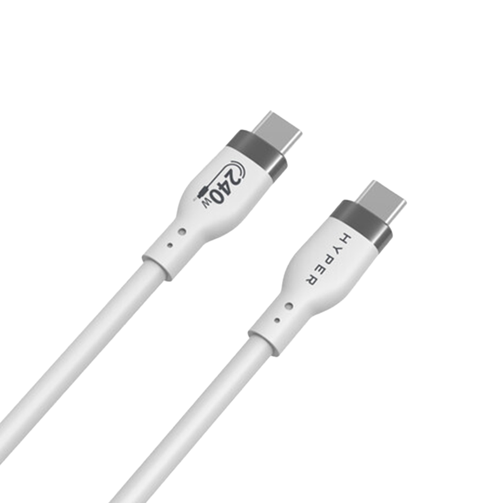 Cable de silicona de USB-C a USB-C de 240 W de HyperJuice (2 m)- Blanco