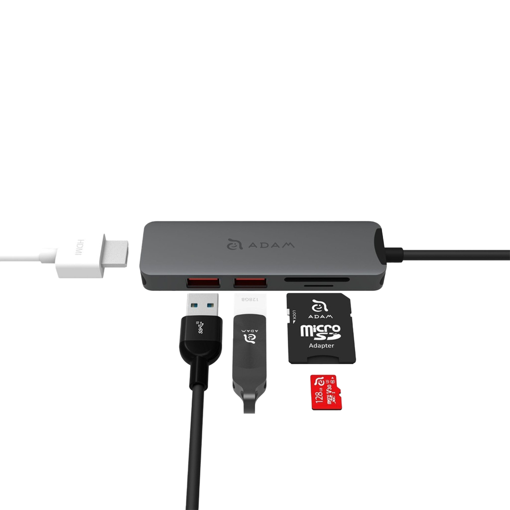 Adaptador 5-en-1 CASA Hub A05 de USB-C a HDMI/2 USB-A/Lector de tarjeta SD/microSD de Adam Elements - Gris espacial