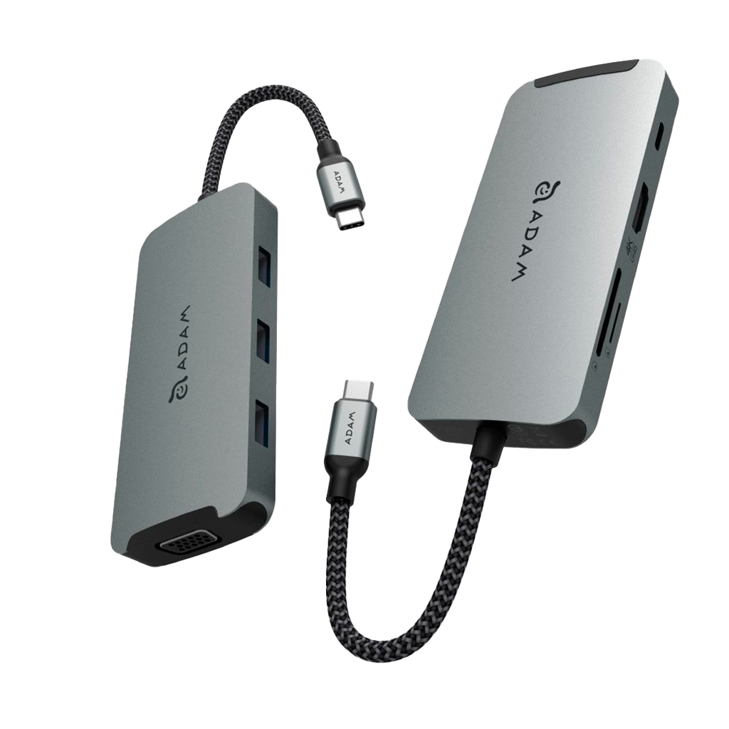 Adaptador 8 en 1 CASA Hub A08 de USB-C a HDMI/VGA/USB-A/USB-C/Lector de tarjeta SD/microSD de Adam Elements - Gris espacial