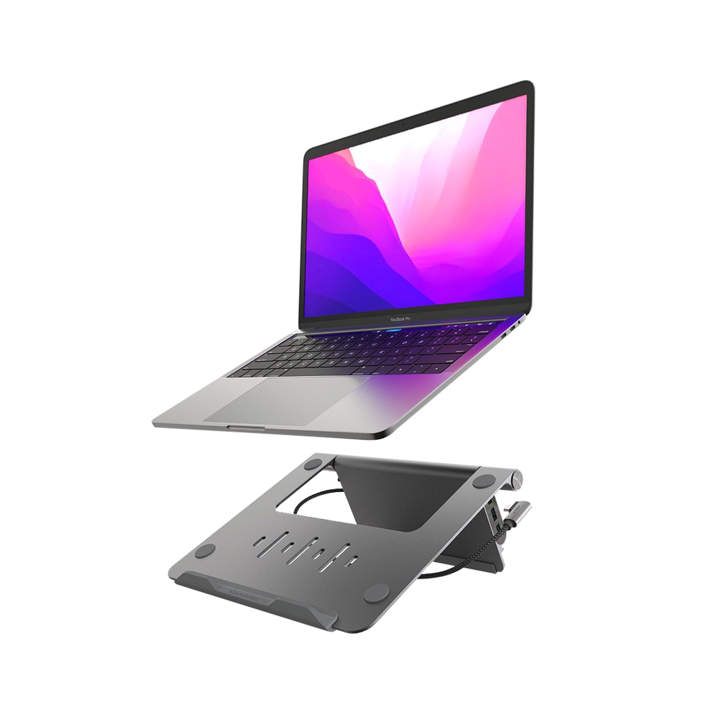 Soporte plegable 5-en-1 (adaptador integrado) CASA Hub Stand de USB-C a HDMI/3 USB-A/USB-C para Mac de Adam Elements - Gris espacial