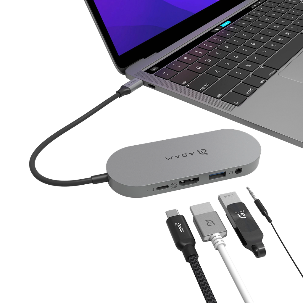 Adaptador 5 en 1 CASA Hub S de USB-C a HDMI/USB-A/USB-C/Jack 3.5 mm/SSD 240GB de Adam Elements - Gris espacial