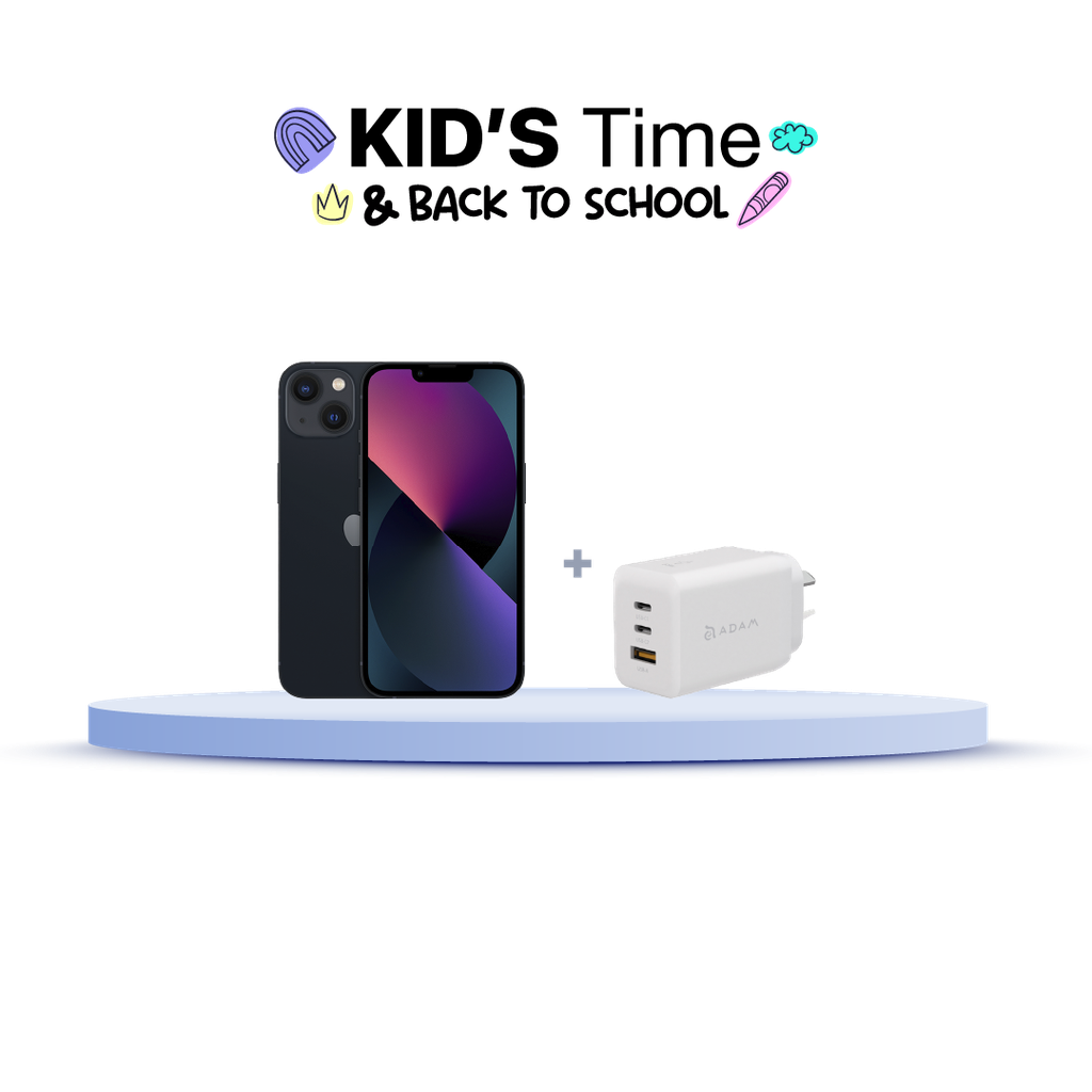 iPhone 13 128GB (MLPF3LZ/A) + Cargador Adam Elements X65 (APAADX65ARWH)