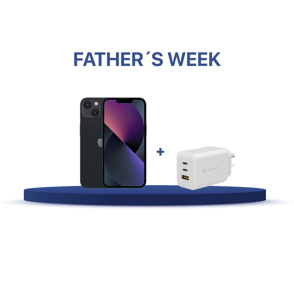 iPhone 13 128GB (MLPF3LZ/A) + Cargador Adam Elements X65 (APAADX65ARWH)