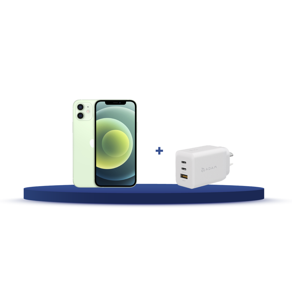 iPhone 12 64GB (MGJ93LE/A) + Cargador Adam Elements X65 (APAADX65ARWH)