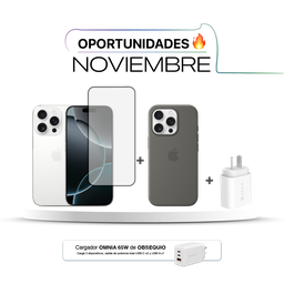 [BUNDLEIPH16PW] [MYNE3BE/A] iPhone 16 Pro 128GB con Funda, Vidrio y Cargador 20W + Cargador Adam Elements X65