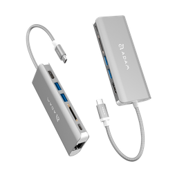 [AAPADHUBA01SL] Adaptador 6-en-1 CASA Hub A01 de USB-C a HDMI/Ethernet/2 USB-A/USB-C/Lector de tarjeta SD de Adam Elements - Plata