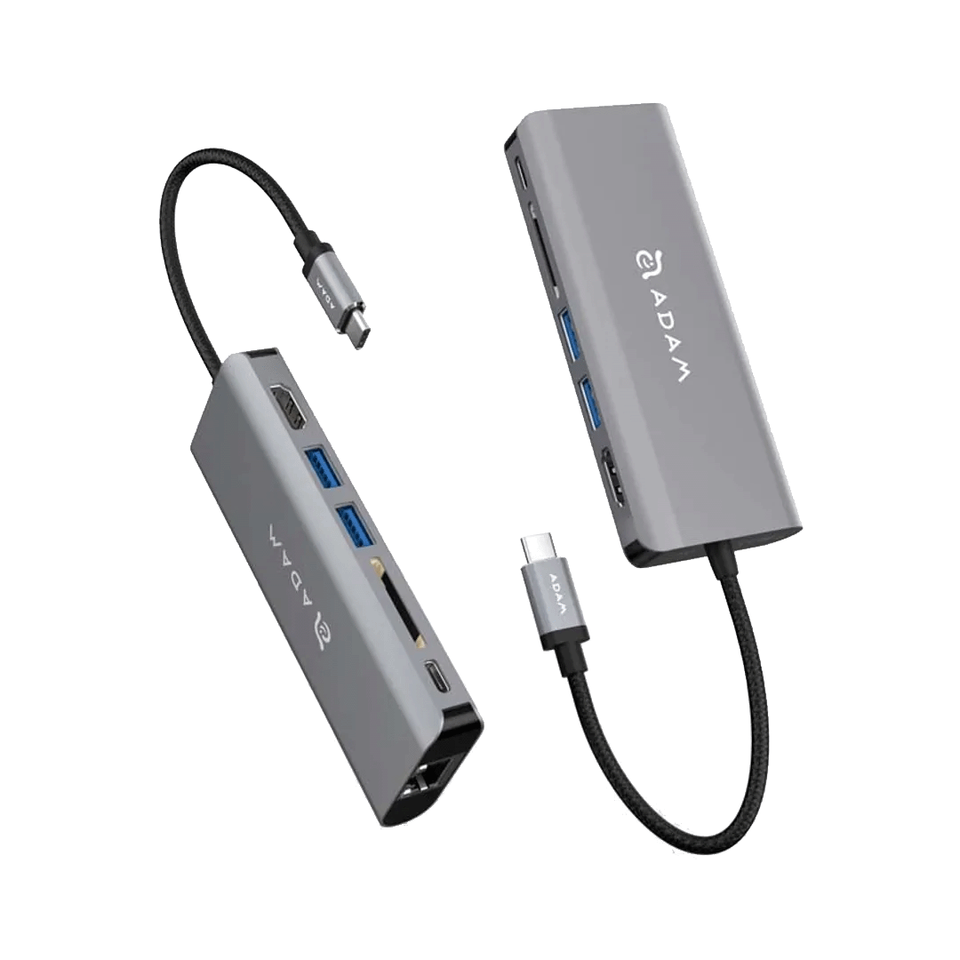 [AAPADHUBA01GY] Adaptador 6-en-1 CASA Hub A01 de USB-C a HDMI/Ethernet/2 USB-A/USB-C/Lector de tarjeta SD de Adam Elements - Gris espacial