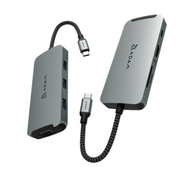 [AAPADHUBA08GY] Adaptador 8-en-1 CASA Hub A08 de USB-C a HDMI/VGA/USB-A/USB-C/Lector de tarjeta SD/microSD de Adam Elements - Gris espacial